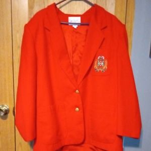 Vintage Early 90s Size 16 Spiegel Red Blazer Jacket With Embroidered Crest